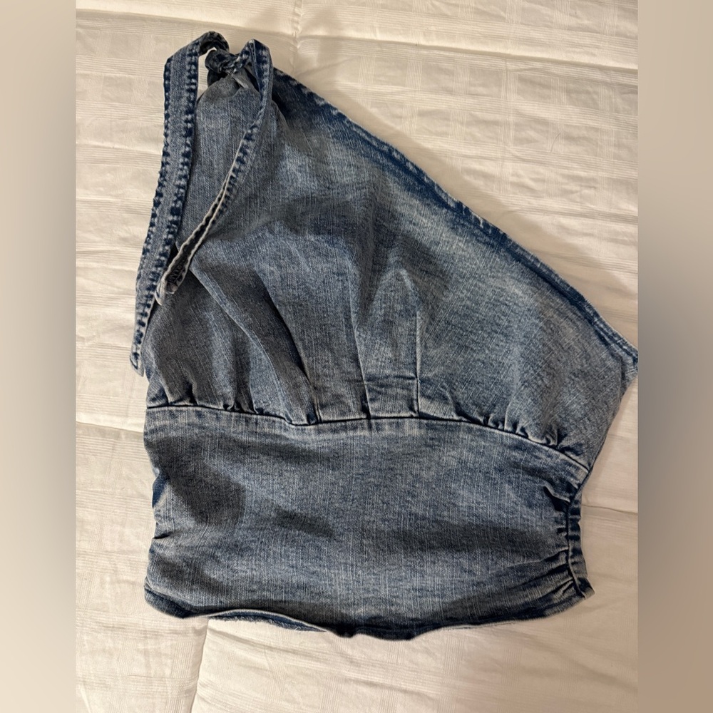 Women's Blue Denim One Shoulder Top